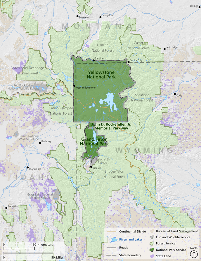 map of yellowstone and surrounding area Greater Yellowstone Ecosystem Yellowstone National Park U S map of yellowstone and surrounding area