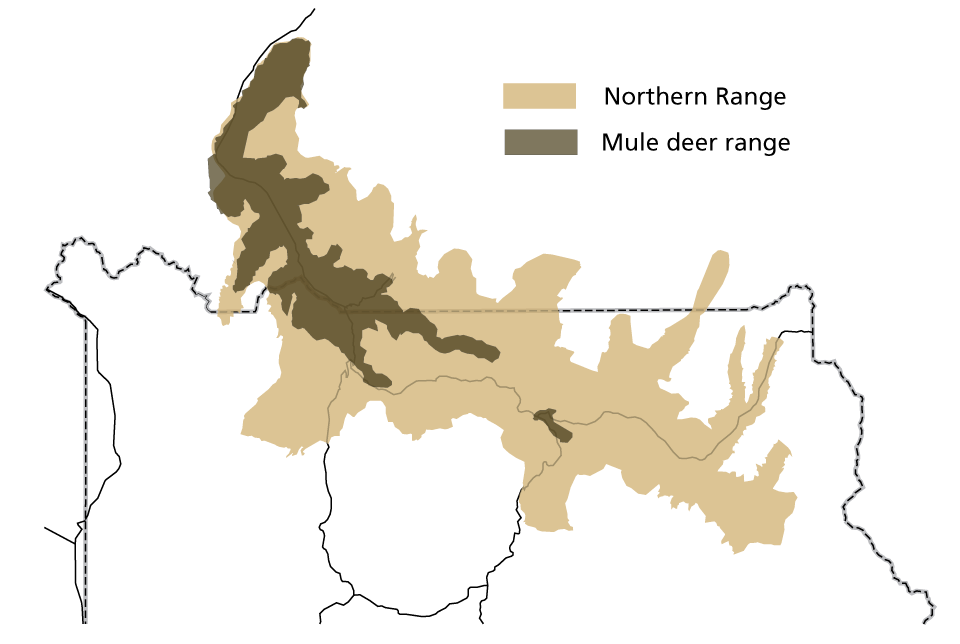 Map of the northern part of the park, showing the mule deer winter range.