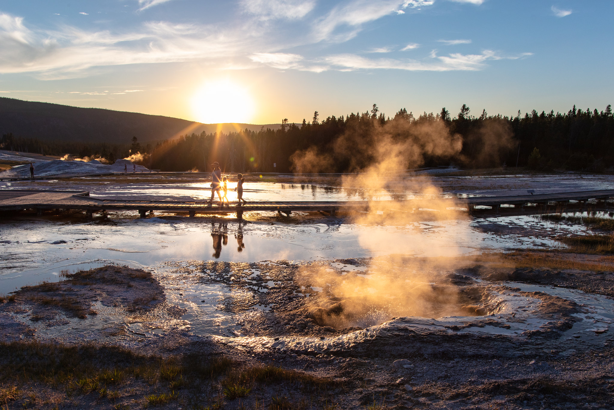 thermal area at sunset