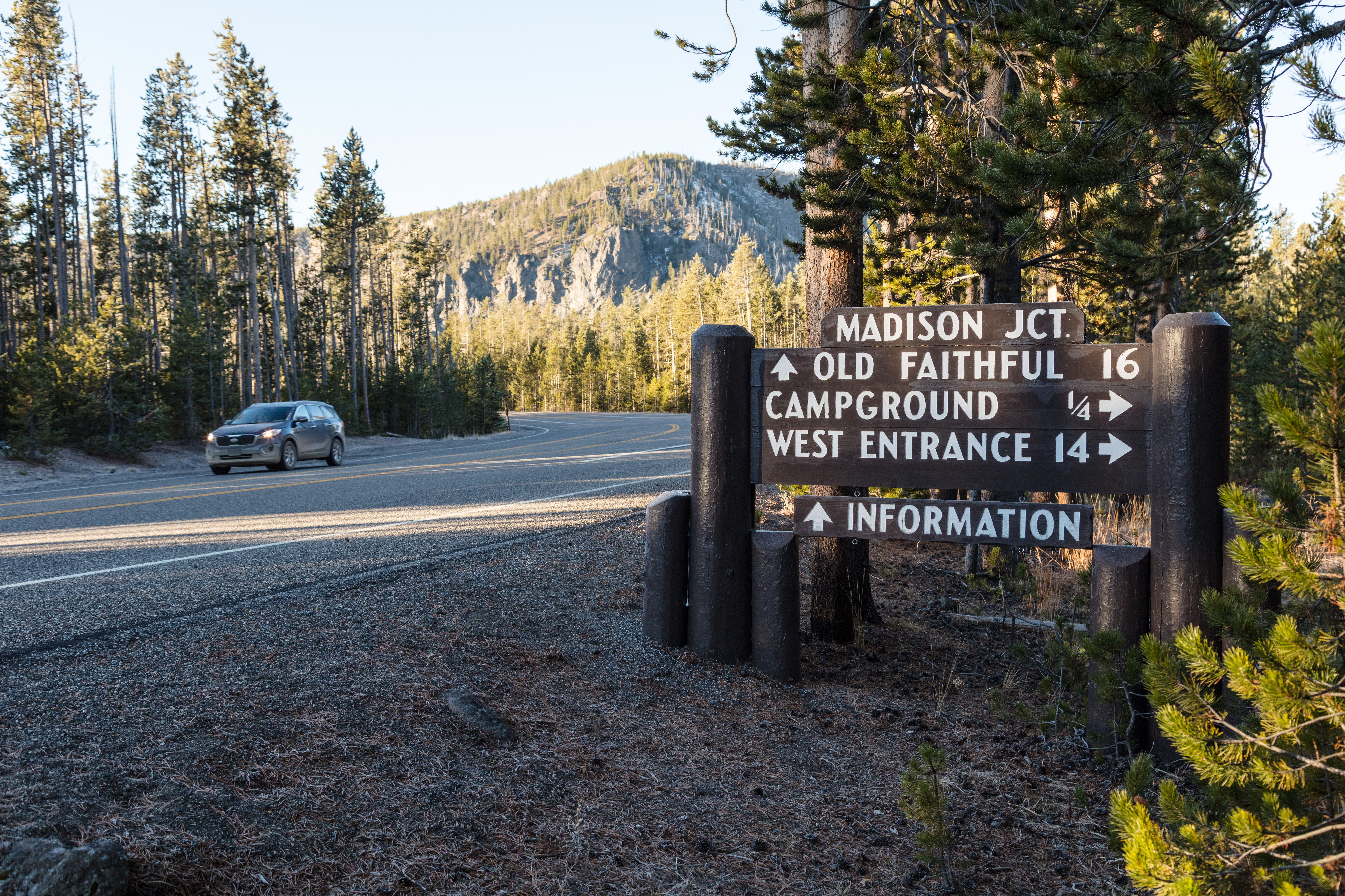 a large wooden road sign