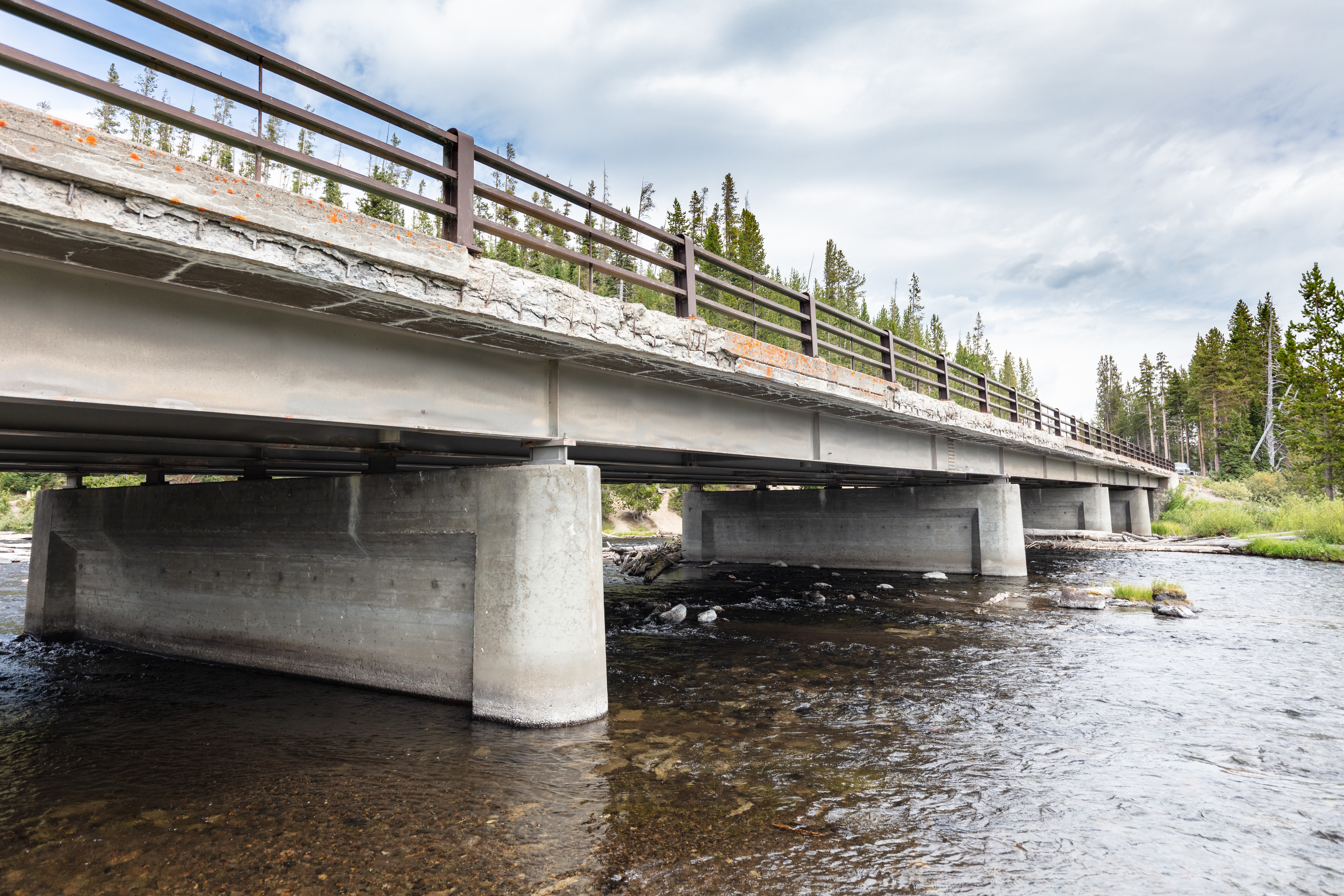 a large bridge showing signs of deterioration