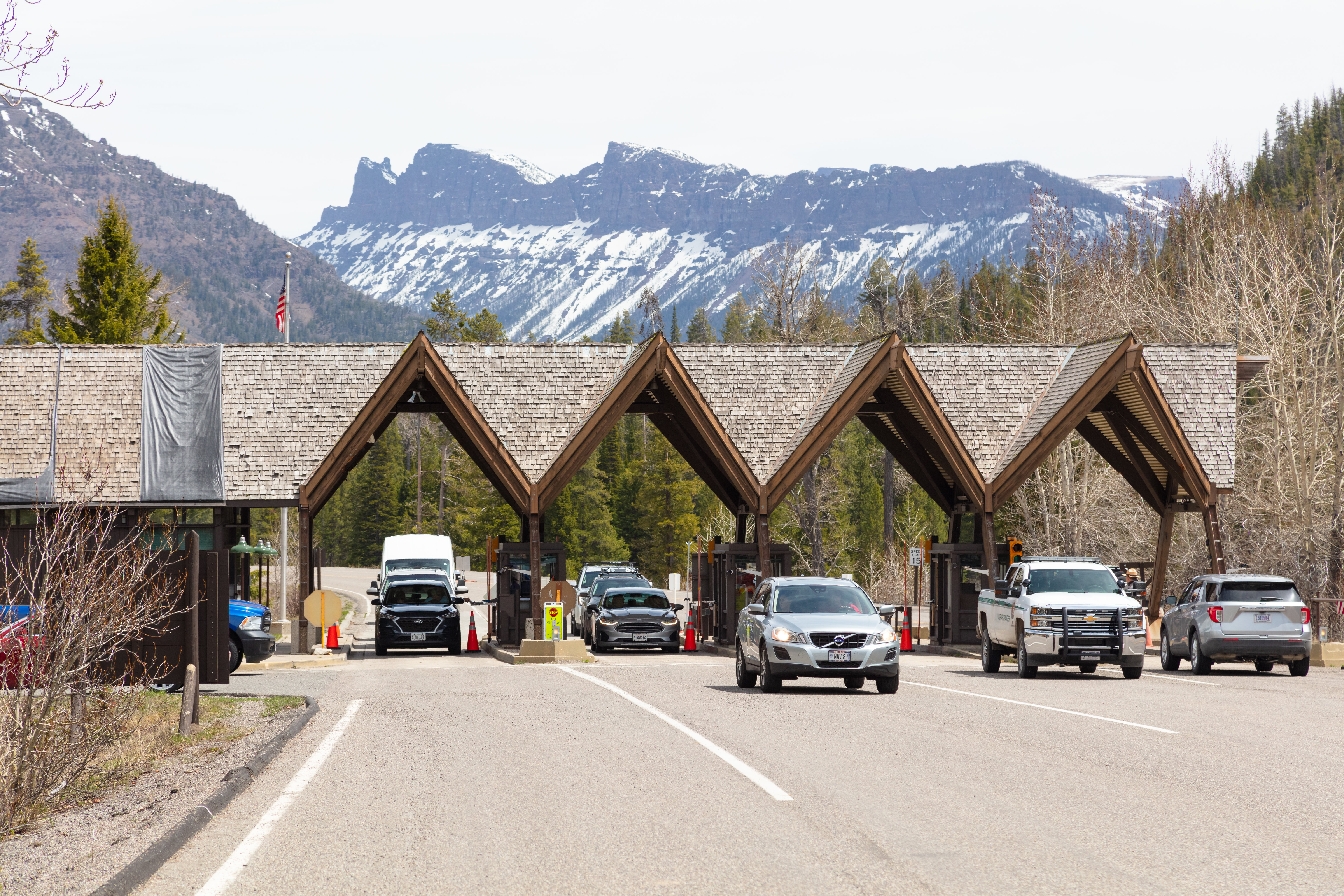 Visitors enter one of the park entrances on opening day in 2020.