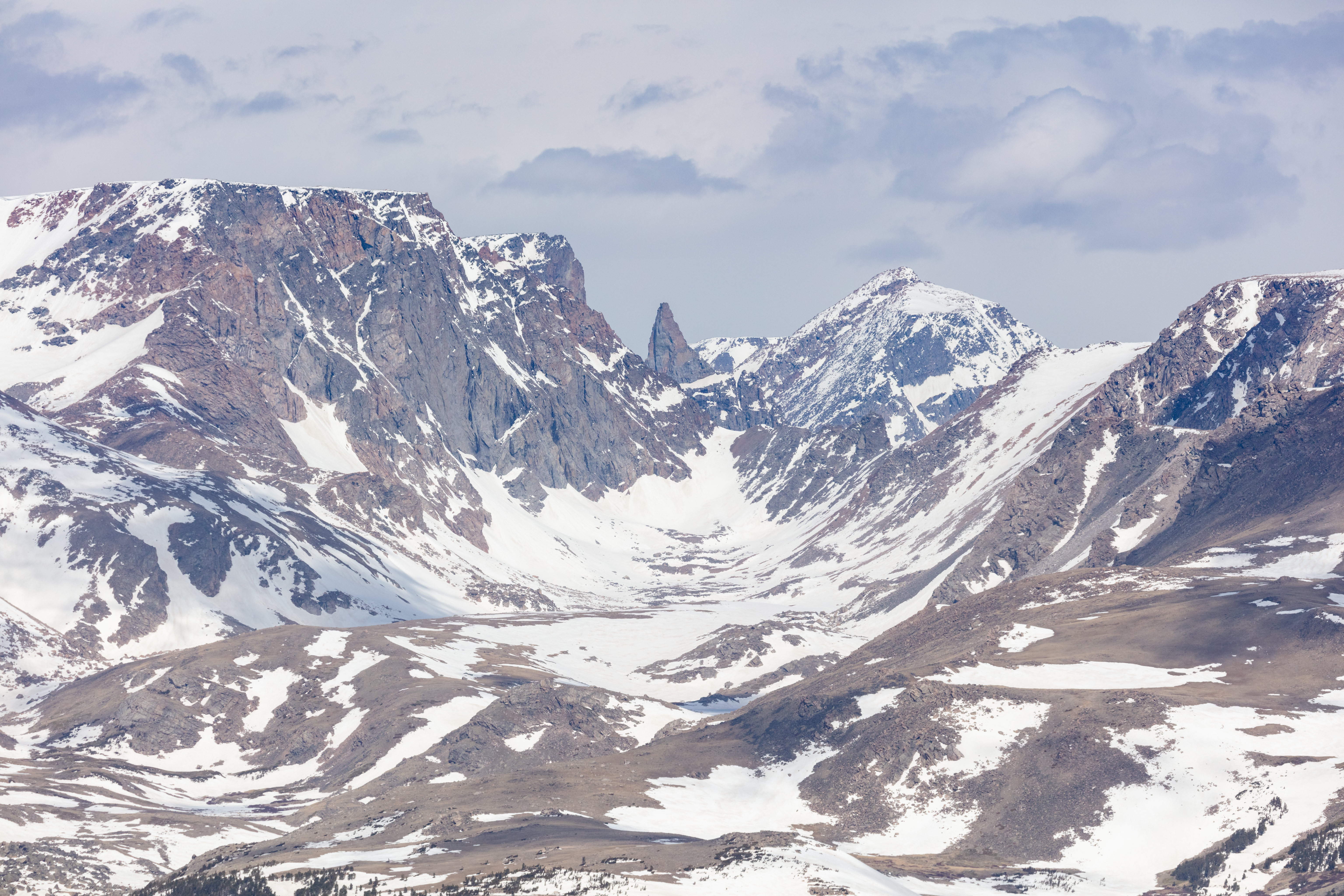 a mountainous, snowy landscape