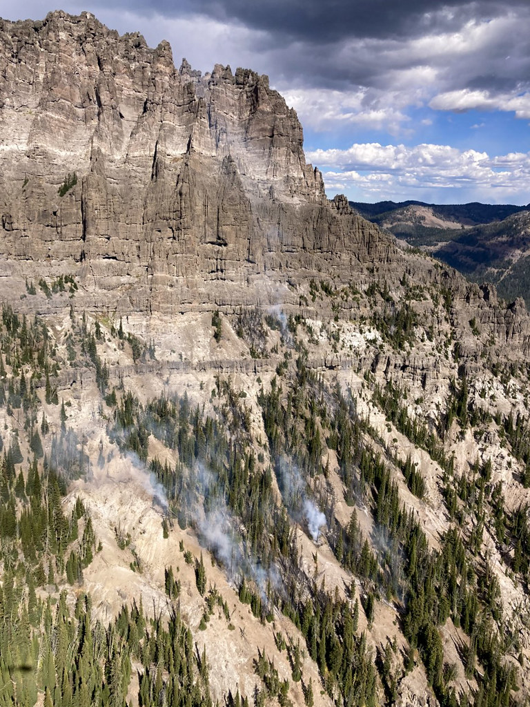 The Big Horn Fire, a remote wildfire located in steep, rocky terrain in the northwest corner of Yellowstone National Park