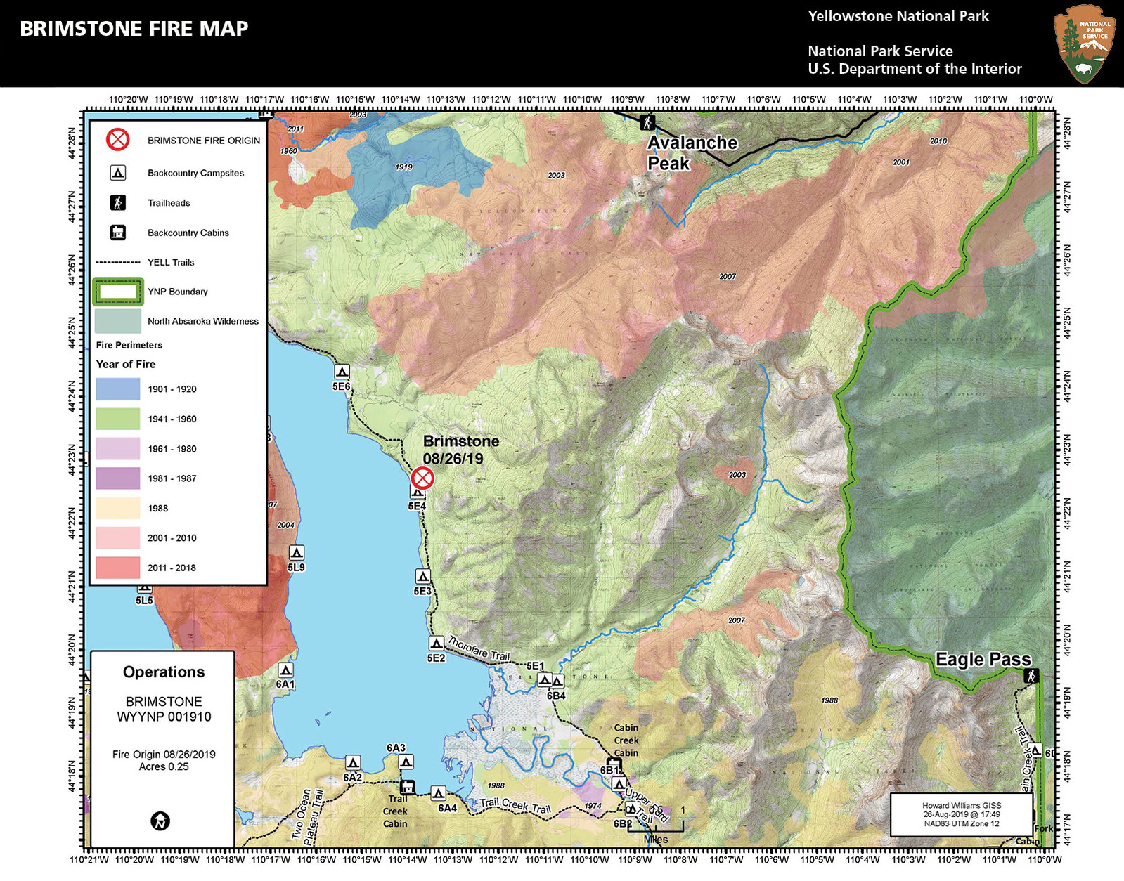 map of fire on Yellowstone Lake's shore