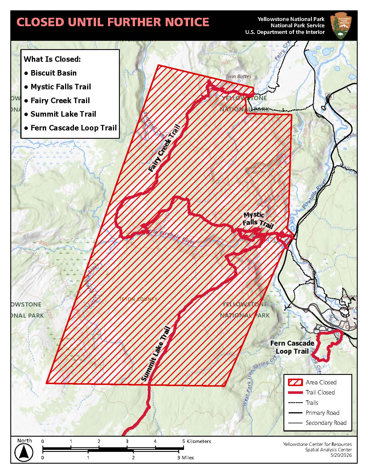 A map showing closure areas