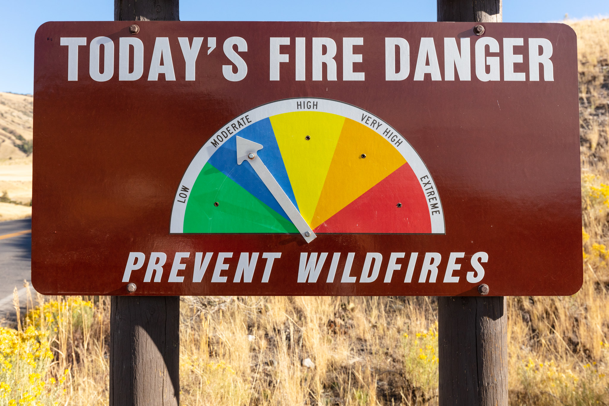 Sign showing fire danger moderate
