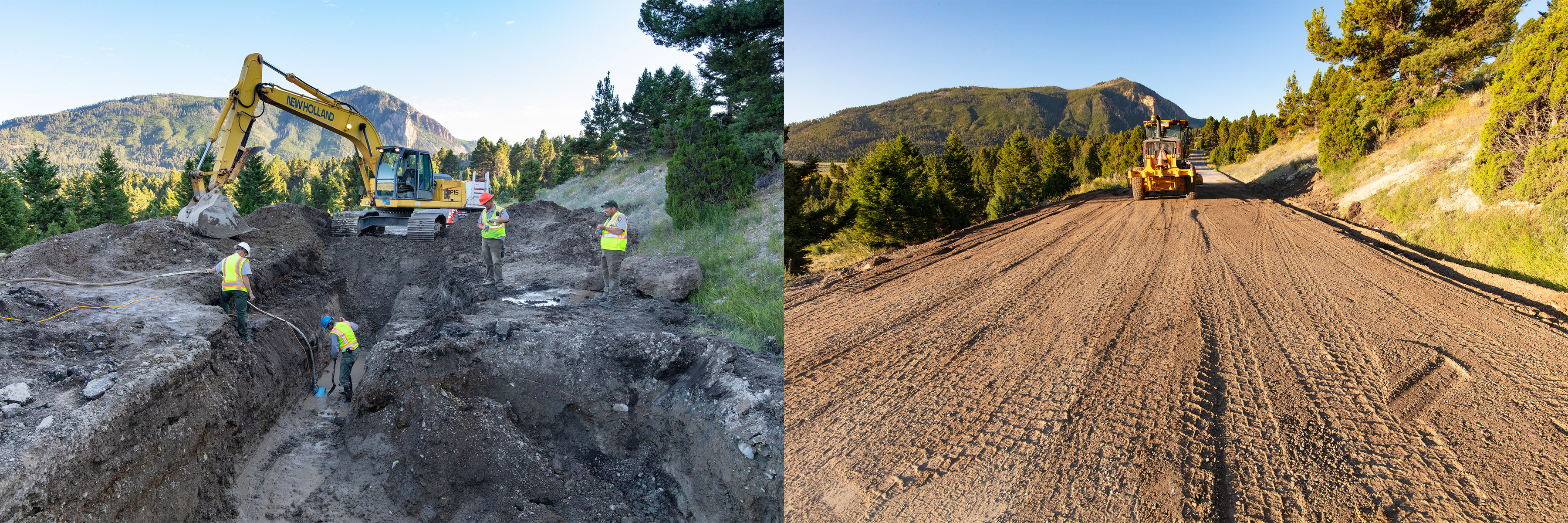 Before and after photos of water main repair