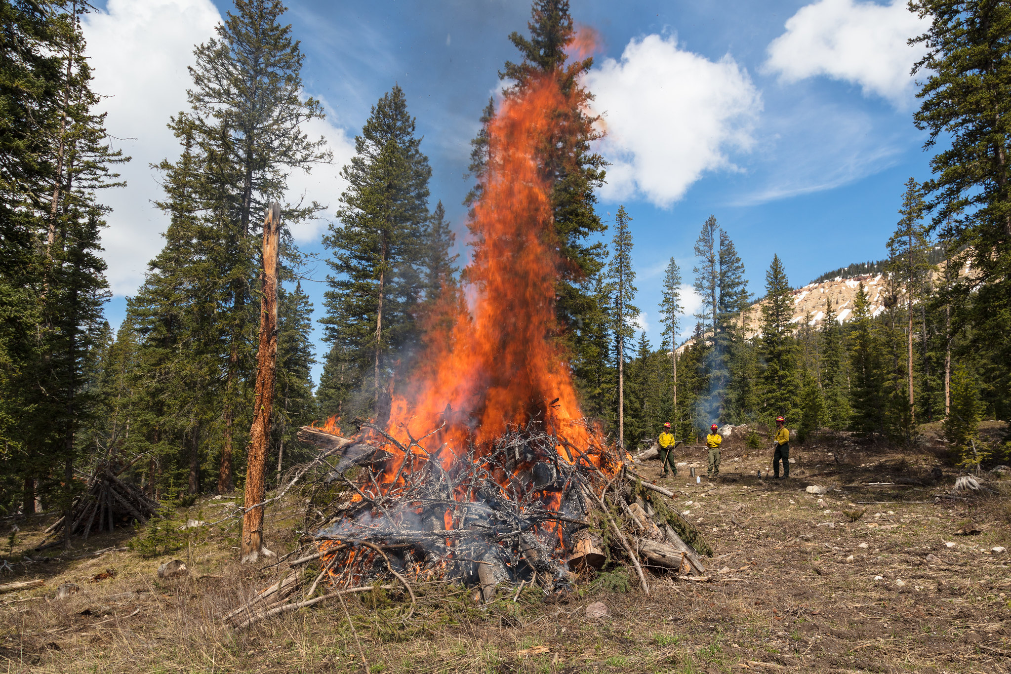 fire fighters monitoring a burn pile