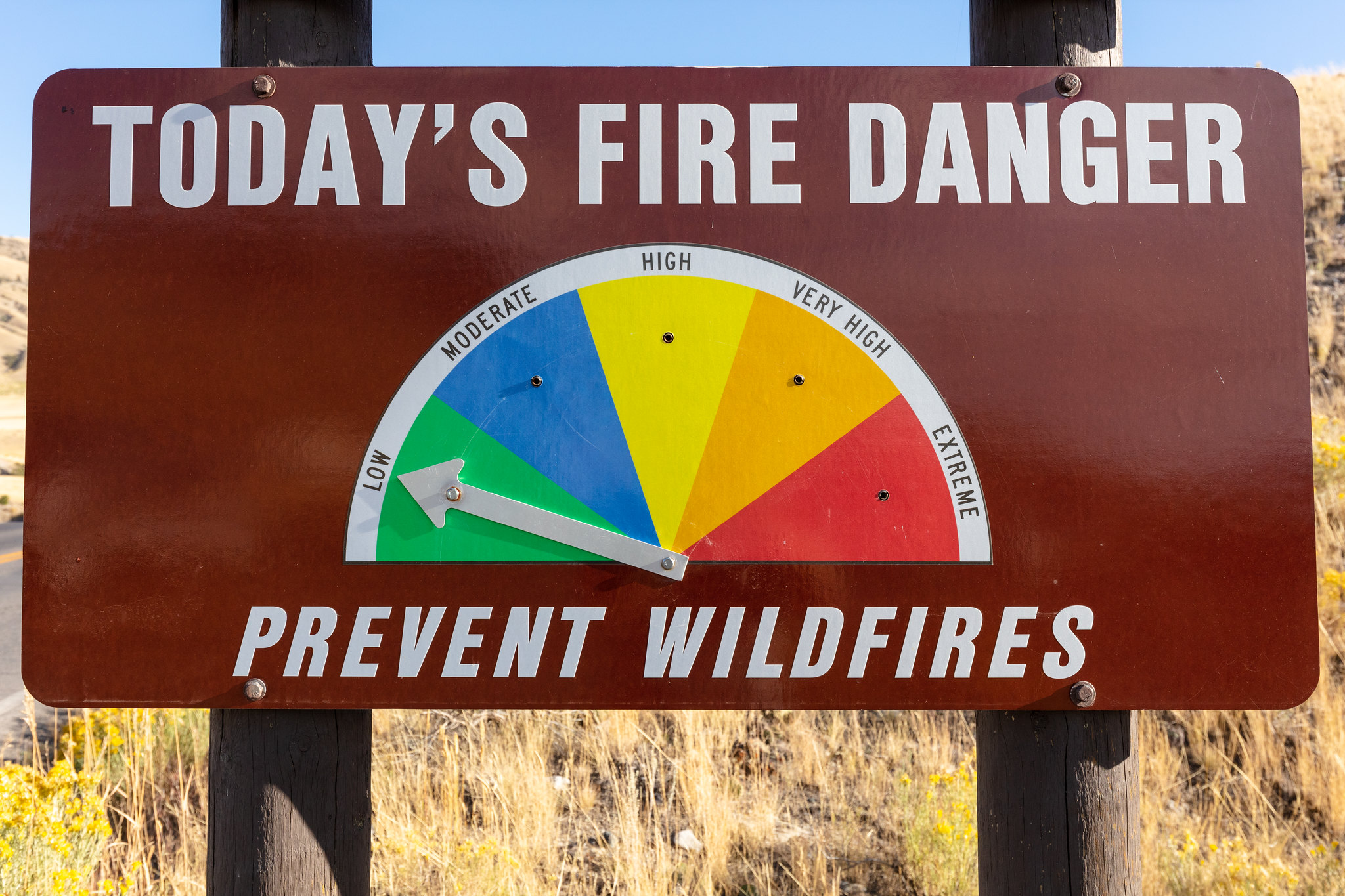 Sign showing fire danger is low