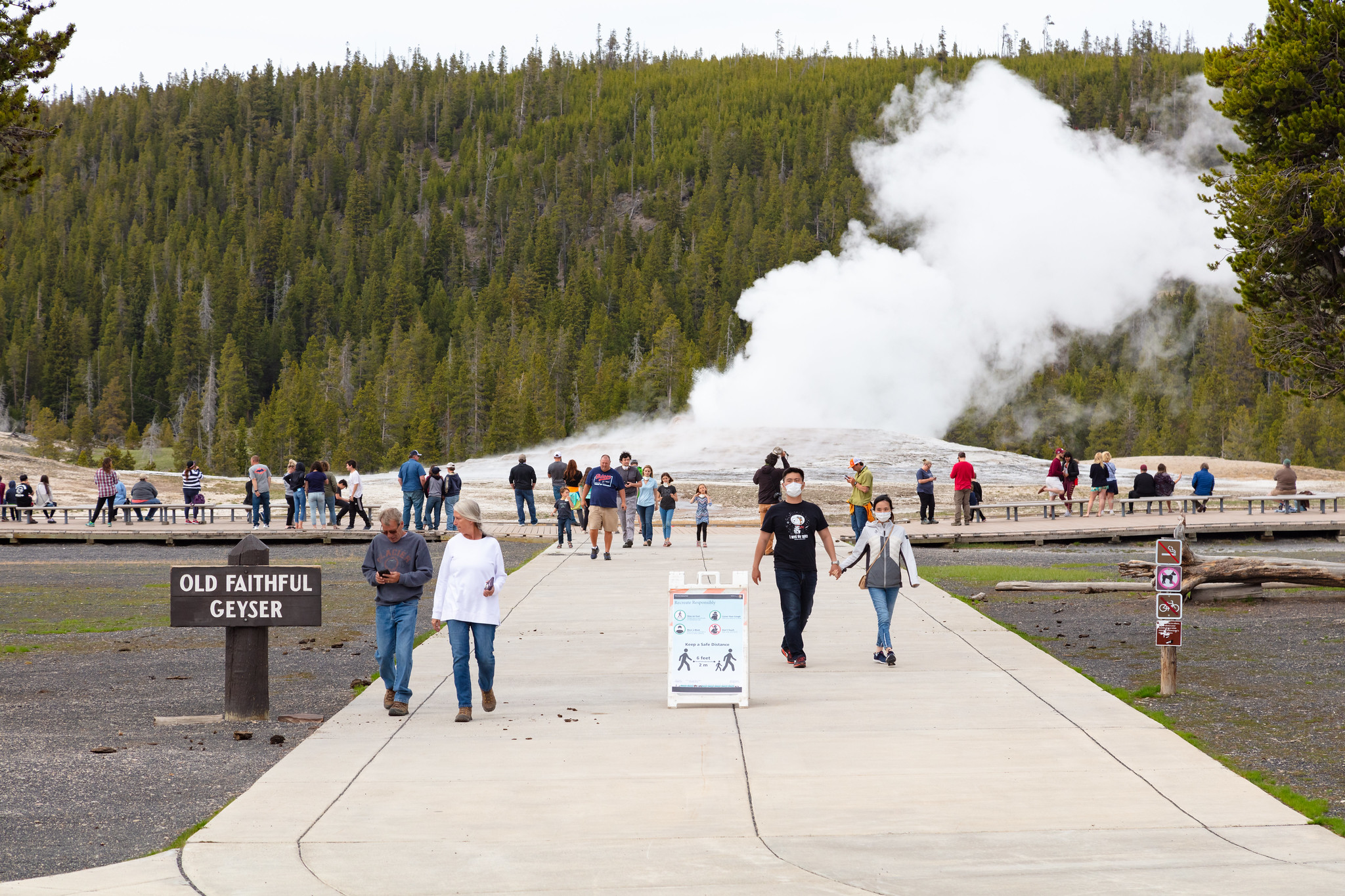 visitors at old faithful