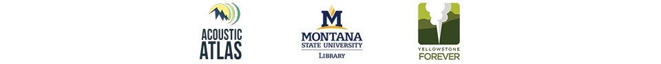 Logos for the Acoustic Atlas, Montana State University Library, and Yellowstone Forever