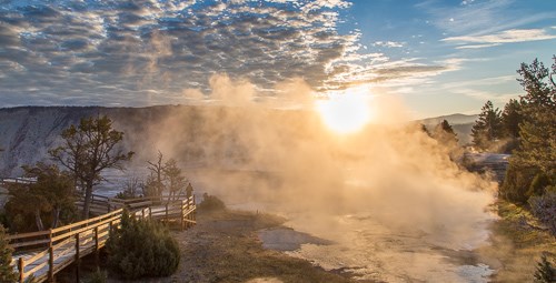 Sunrise at Mammoth Hot Springs