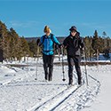 Two visitors nordic skiing