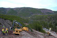 Road construction on the Madison to Norris road in Yellowstone Park.