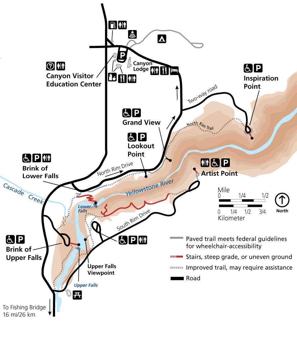 Grand Canyon Of Yellowstone Map Accessibility In The Canyon Area - Yellowstone National Park (U.s. National  Park Service)