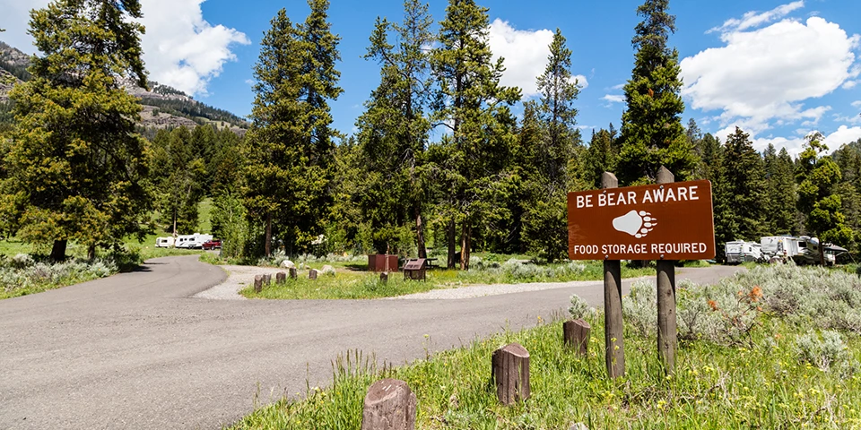 The entrance to the Pebble Creek Campground. The entrance to the Pebble Creek Campground.