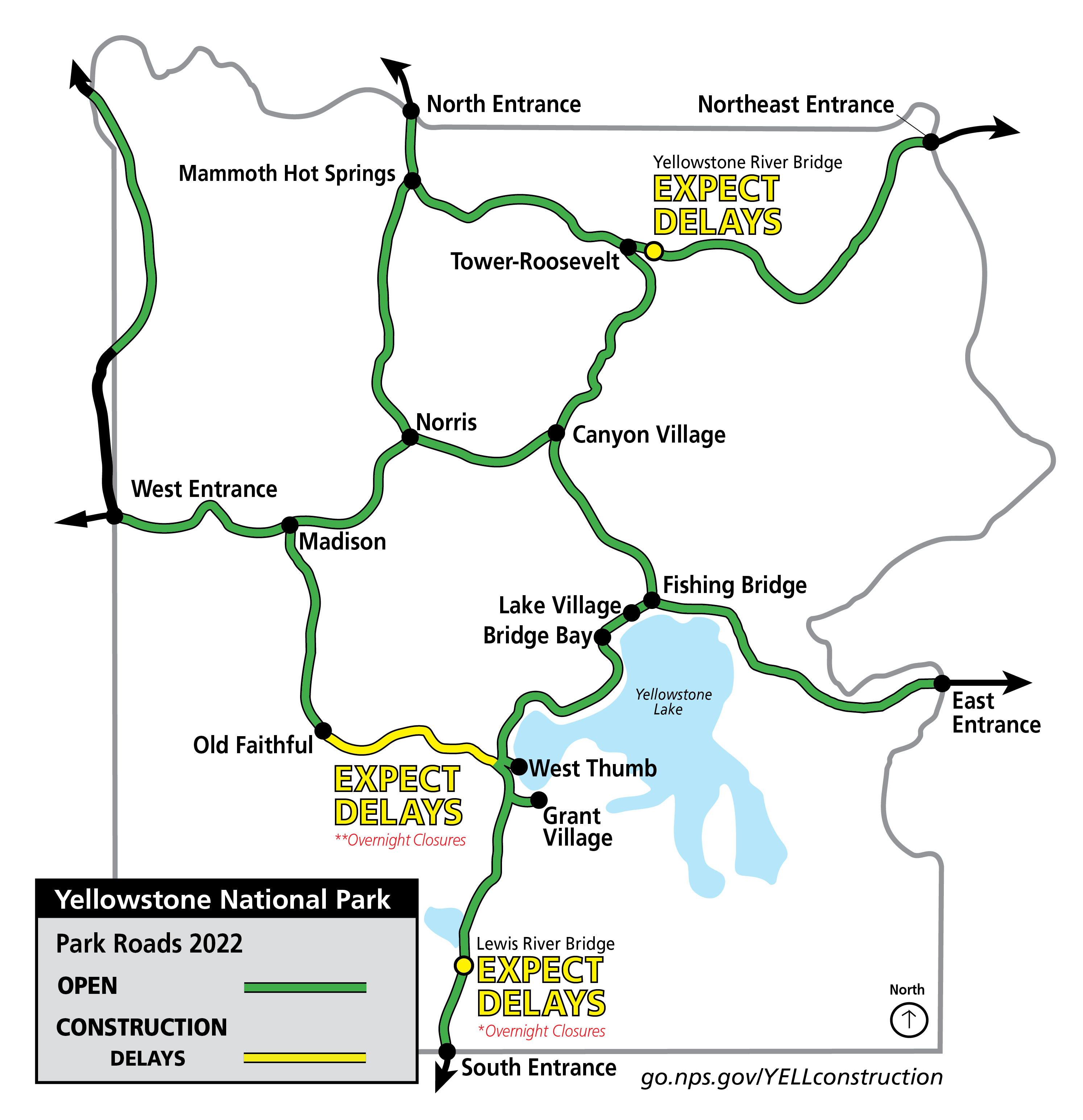 Yellowstone Map With Drive Times Road Construction Projects - Yellowstone National Park (U.s. National Park  Service)