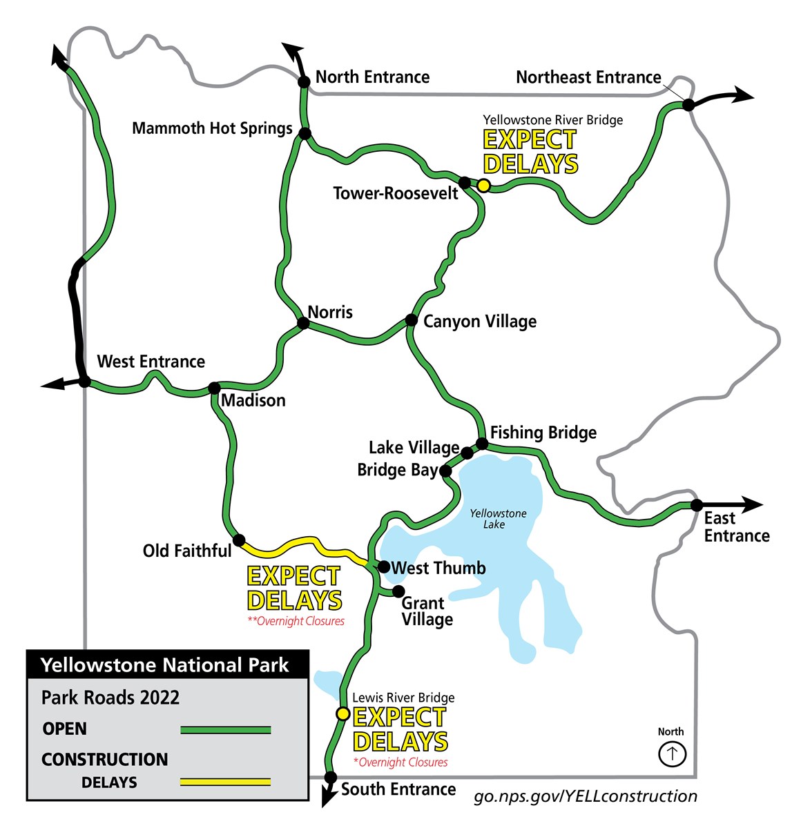 Driving Map Of Yellowstone National Park Road Construction Projects - Yellowstone National Park (U.s. National Park  Service)