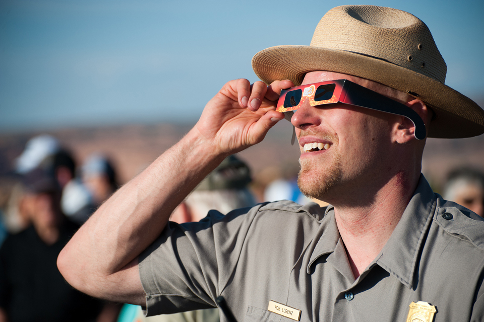 Ranger wearing eclipse glasses Ranger wearing eclipse glasses