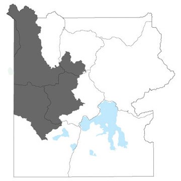 Map of Yellowstone with the northwest section colored gray Map of Yellowstone with the northwest section colored gray