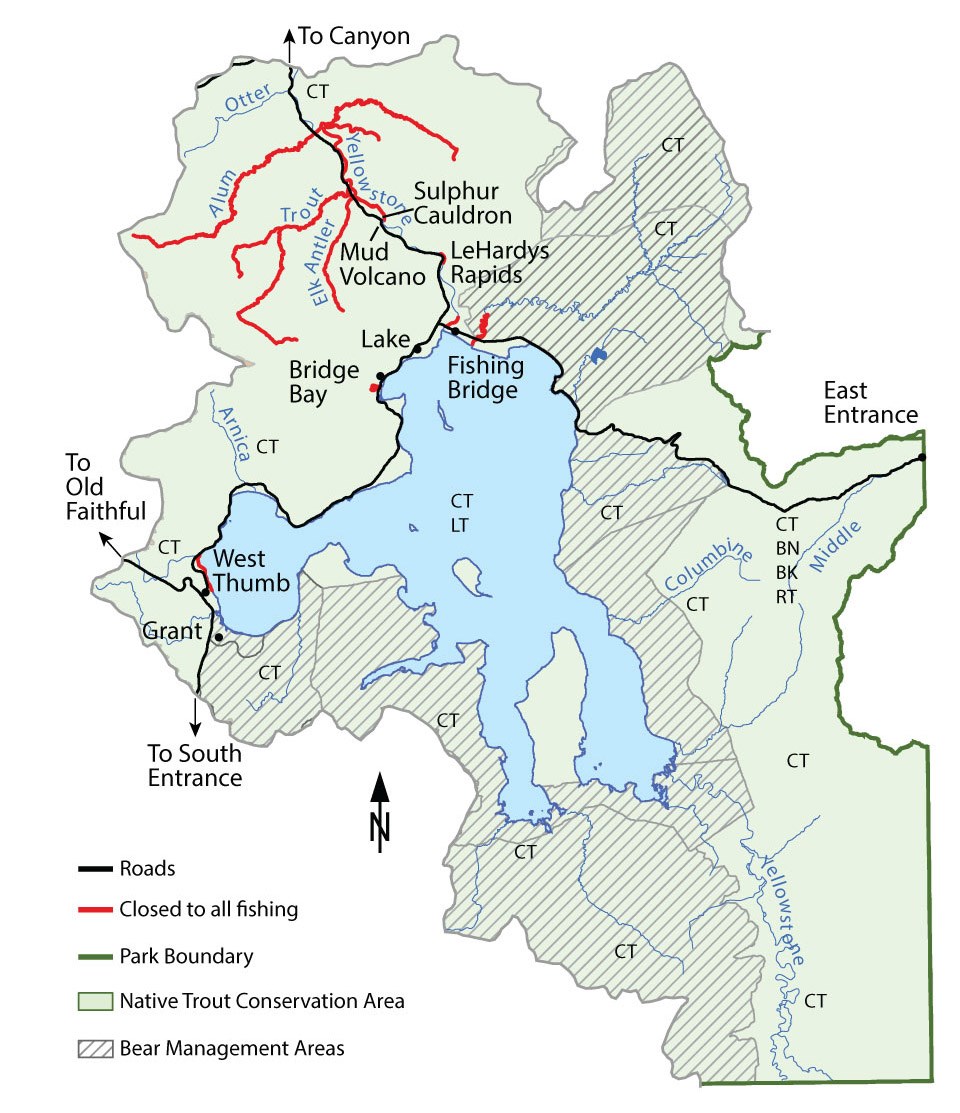 Map of fishing locations in Yellowstone's Southeast
