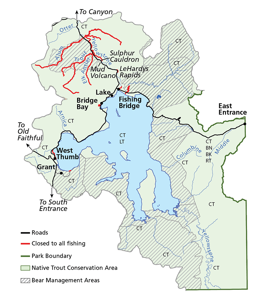 Map of fishing locations in Yellowstone's Southeast