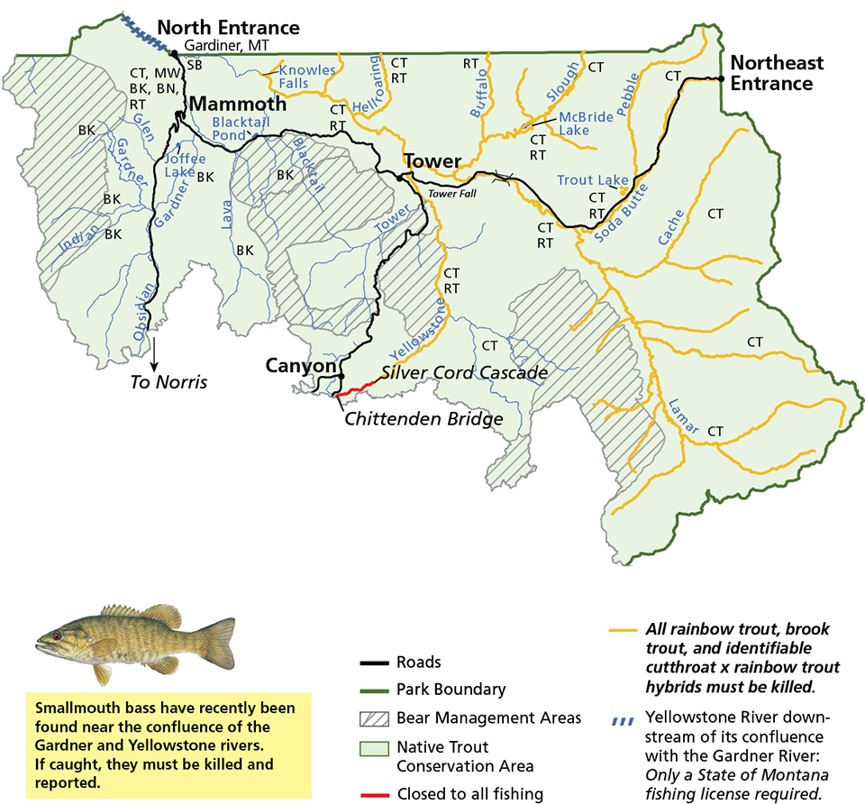 Map of the areas where fishing is allowed in the northeast part of the park.
