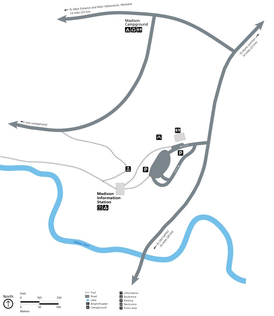 Map showing the location of services and the accessibility levels of trails.