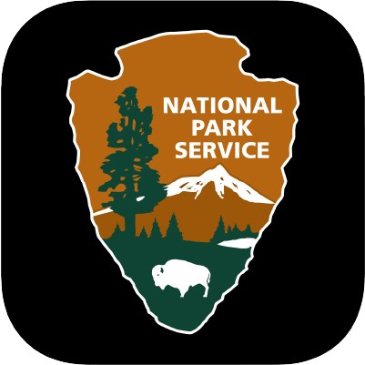 An app icon featuring the brown NPS arrowhead with bison, mountain, and tree on it.