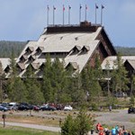 The front of Old Faithful Inn