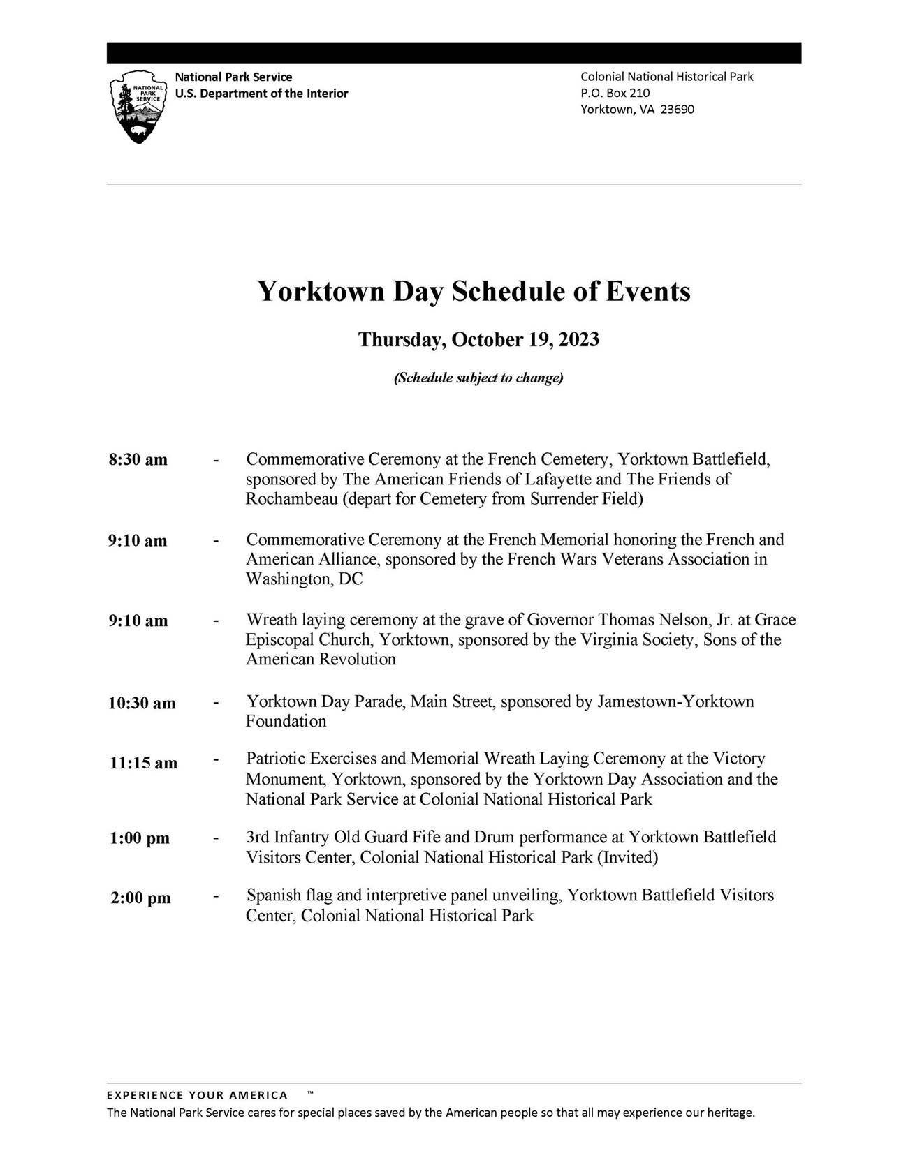 Yorktown Day Oct 192023 Yorktown Battlefield Part of Colonial