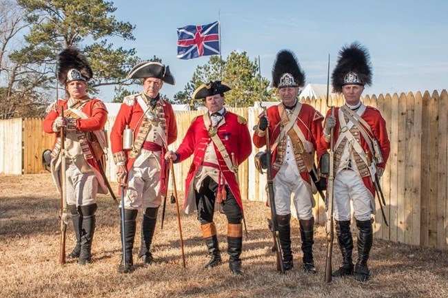 British soldiers dressed in 18th century uniforms