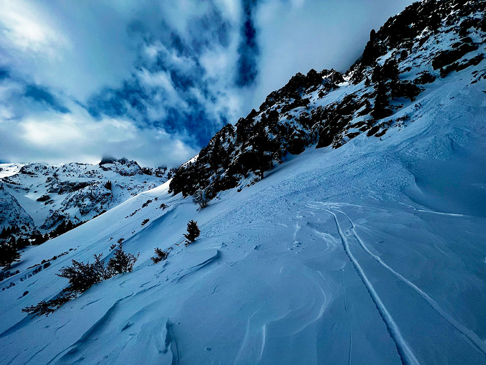 Avalanche debris, Blue Slide, covering the Tioga Road on January 19, 2023.