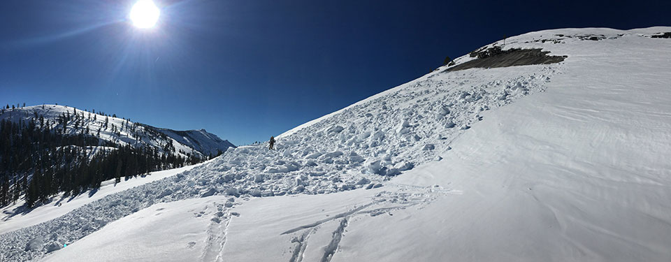 Avalanche debris on Tioga Road below Olmsted Point on January 12, 2022.