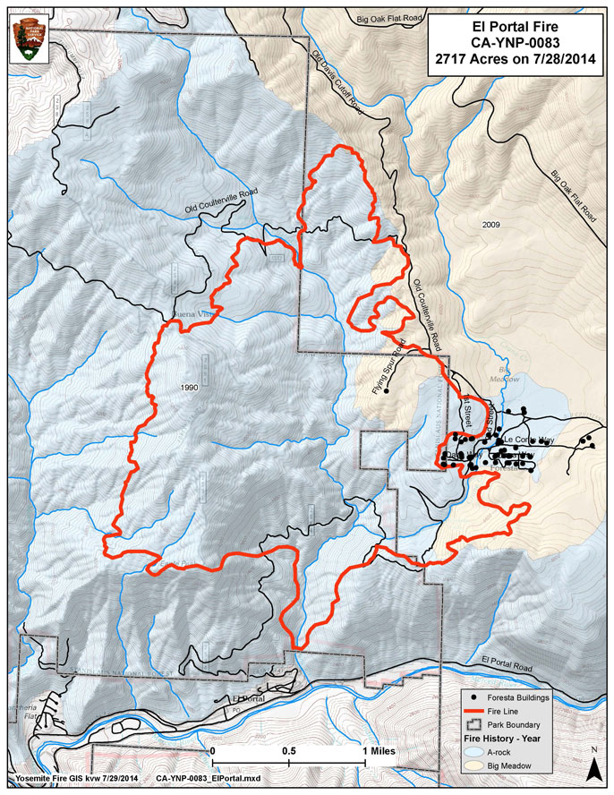 Map showing extent of the El Portal Fire Map showing extent of the El Portal Fire