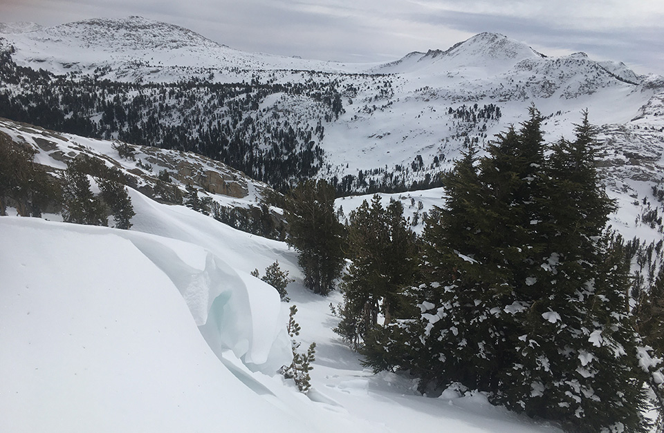 Cornice on south aspect of Altusky ridge on March 14, 2021.