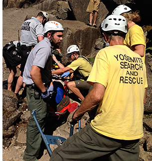 On scene with subject in boulder field On scene with subject in boulder field