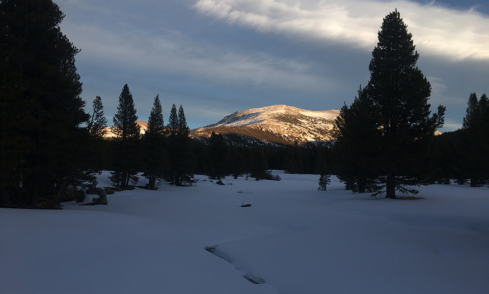 Mammoth Peak and the Tuolumne River at sunset on January 8,2021 Mammoth Peak and the Tuolumne River at sunset on January 8,2021