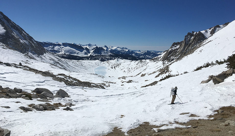 Skier above Roosevelt Lake on February 19, 2022.