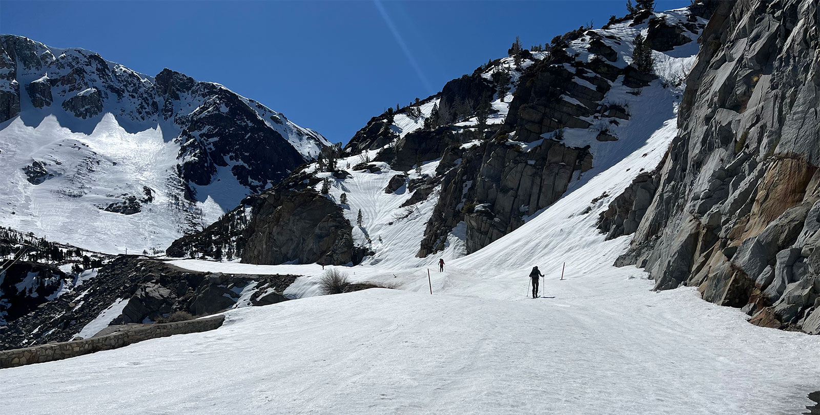 Ski tourers on Tioga Road near Tioga Pass.