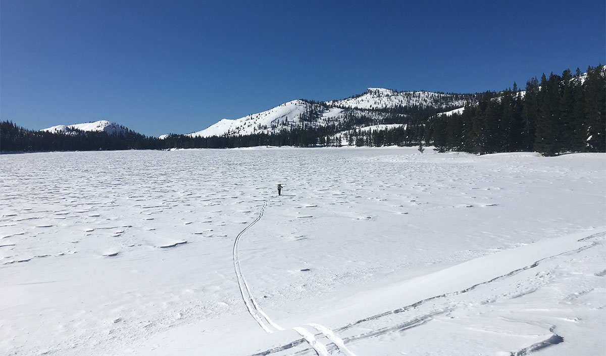 Skiing across Tenaya Lake on January 25, 2023. Skiing across Tenaya Lake on January 25, 2023.