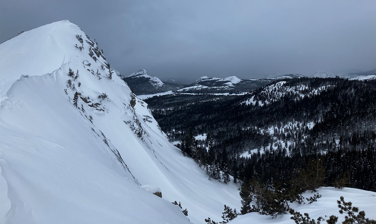 Storm clouds over Tuolumne Meadows on February 5, 2024.