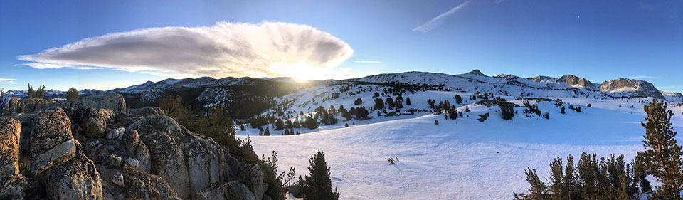 Sunrise at Evelyn Lake on March 25, 2022.