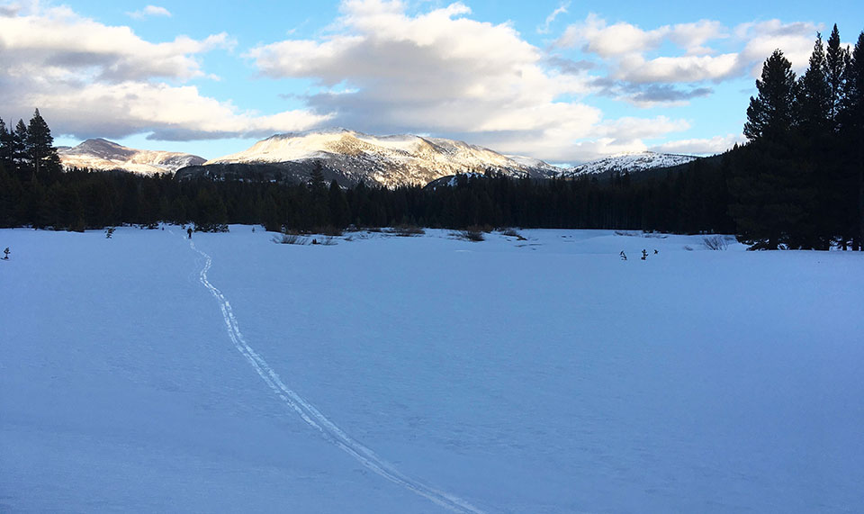 Sunset on Tuolumne Meadows on March 17, 2022.