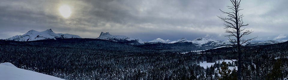 Sunset over the Cathedral Range on January 8, 2023.