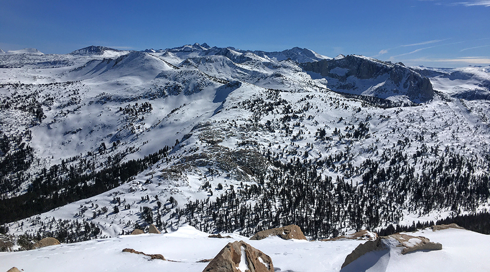 View of the snowy Cathedral Range, February 16, 2021.