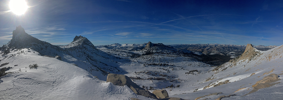 Left to right: The Cockscomb, Cathedral Peak, and Unicorn Peak on January 14, 2021. Left to right: The Cockscomb, Cathedral Peak, and Unicorn Peak on January 14, 2021.