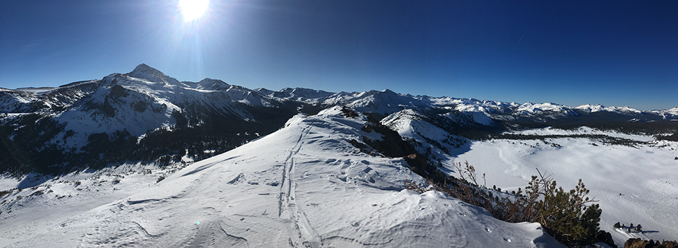 The snow covered High Sierra and Gaylor Lakes basin on February 7, 2021.