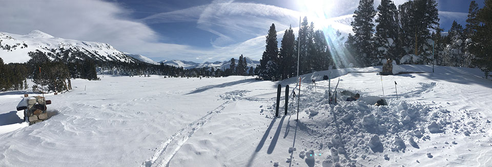 Tioga Pass Entrance to Yosemite. Note the absence of the kiosk and only the chimney showing of Ferdinands Hut January 18, 2023.